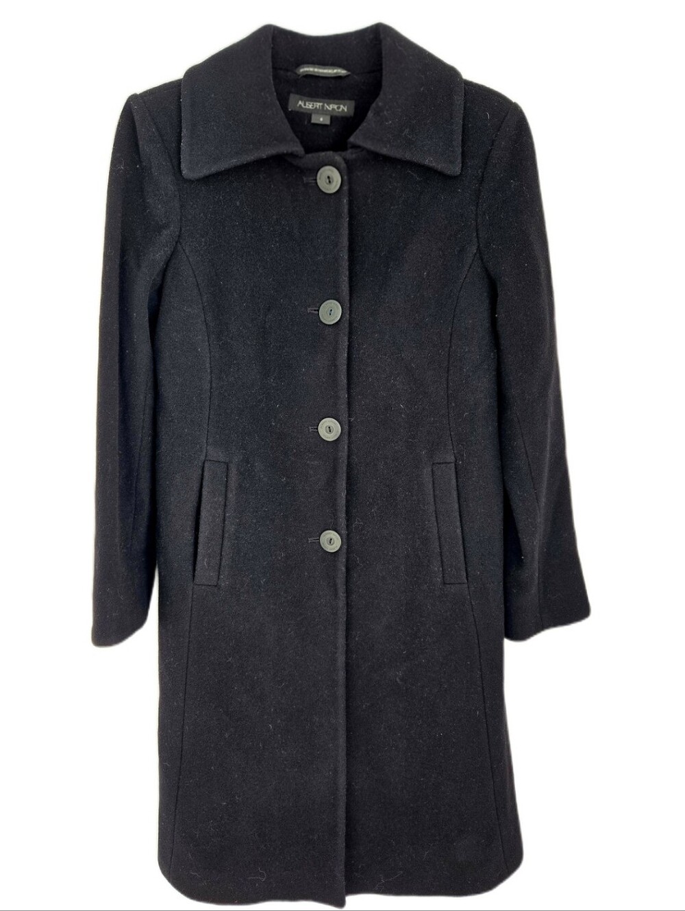Albert Nipon Black Wool Button-Front Peacoat (size 4)